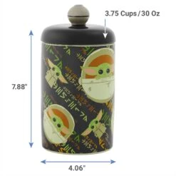 STAR WARS THE MANDALORIAN THE CHILD Aurebesh Ceramic Treat Jar & STAR WARS THE MANDALORIAN GROGU AUREBESH Non-Skid Stainless Steel With Melamine Stand Dog & Cat Bowl -Cozy Paws 623382 PT2. AC SS1800 V1661896379