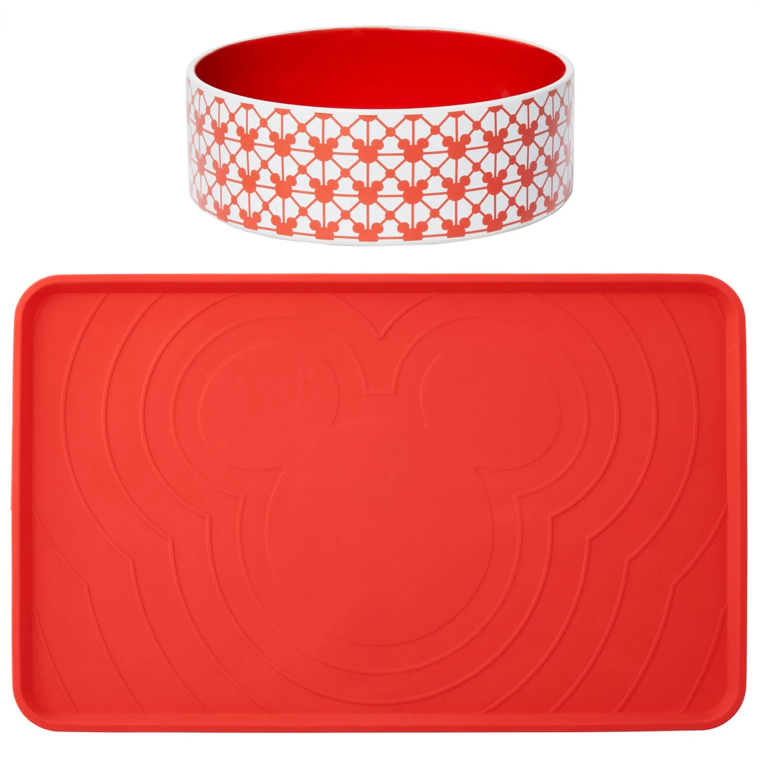 Disney Mickey Silicone Dog & Cat Food Mat & Disney Mickey Mouse Red Deco No-Skid Ceramic Dog & Cat Bowl 3 Disney Mickey Silicone Dog & Cat Food Mat & Disney Mickey Mouse Red Deco No-Skid Ceramic Dog & Cat Bowl
