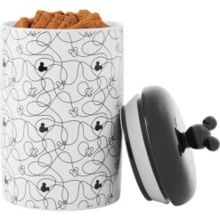 Disney Table Scraps Mickey Mouse Hot Diggity Dog Recipe Upcycled Jerky Dog Treats, 5-oz Bag & Disney Mickey Lines Ceramic Treat Jar -Cozy Paws 623494 PT8. AC SS1800 V1661896334