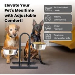 Iconic Pet U Design Adjustable Stainless Steel Pet Double Dog Bowl -Cozy Paws 652190 PT2. AC SS1800 V1663880664