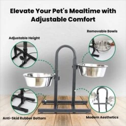 Iconic Pet U Design Adjustable Stainless Steel Pet Double Dog Bowl -Cozy Paws 652190 PT4. AC SS1800 V1663881146