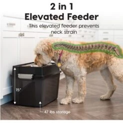 IRIS USA WeatherPro Airtight Elevated Pet Feeder With Food Storage Container & Bowls In Lid, Smoke/Black, 8-cup -Cozy Paws 65478 PT1. AC SS1800 V1540331818