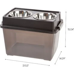 IRIS USA WeatherPro Airtight Elevated Pet Feeder With Food Storage Container & Bowls In Lid, Smoke/Black, 8-cup -Cozy Paws 65478 PT5. AC SS1800 V1461606815