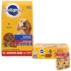 Pedigree Complete Nutrition Grilled Steak & Vegetable Flavor Dog Kibble Adult Dry Dog Food & Pedigree Chopped Ground Dinner Chicken With Beef Adult Canned Wet Dog Food Variety Pack