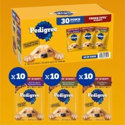 Pedigree Complete Nutrition Grilled Steak & Vegetable Flavor Dog Kibble Adult Dry Dog Food & Pedigree Choice Cuts In Gravy Variety Pack Adult Wet Dog Food, 3.5-oz Pouch, Case Of 30 -Cozy Paws 688894 PT4. AC SS1800 V1668802659