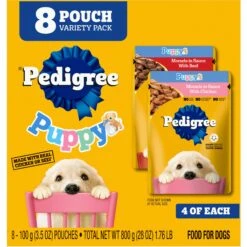 Pedigree Puppy Growth & Protection Chicken & Vegetable Flavor Dry Dog Food & Pedigree Puppy Variety Pack Morsels In Sauce With Beef & Chicken Wet Dog Food Pouches -Cozy Paws 688934 PT5. AC SS1800 V1668802600