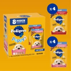 Pedigree Puppy Growth & Protection Chicken & Vegetable Flavor Dry Dog Food & Pedigree Puppy Variety Pack Morsels In Sauce With Beef & Chicken Wet Dog Food Pouches -Cozy Paws 688934 PT8. AC SS1800 V1668802598