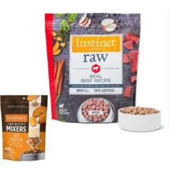 Instinct Frozen Raw Bites Grain-Free Real Beef Recipe Dog Food & Instinct Freeze-Dried Raw Boost Mixers Grain-Free Gut Health Recipe Dog Food Topper