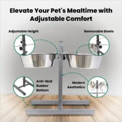 Iconic Pet Adjustable Stainless Steel Elevated Dog Bowl, H Design -Cozy Paws 701886 PT4. AC SS1800 V1668110955