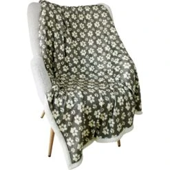 HappyCare Textiles Ultra Soft Cozy Flannel Paw Print Sherpa Cat & Dog Blanket, 50x60-in -Cozy Paws 715070 PT2. AC SS1800 V1669413262