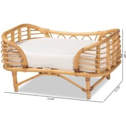 Bali & Pari Marcy Rattan With Cushion Dog & Cat Bed, Natural Brown & White -Cozy Paws 725246 PT8. AC SS1800 V1669911320
