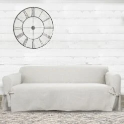 Sure Fit Farmhouse Basketweave One Piece Slipcover With Ties & Cinched Seat Elastic Dog & Cat Cover -Cozy Paws 739270 PT1. AC SS1800 V1676913888