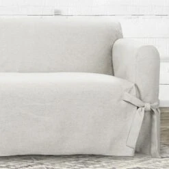 Sure Fit Farmhouse Basketweave One Piece Slipcover With Ties & Cinched Seat Elastic Dog & Cat Cover -Cozy Paws 739270 PT2. AC SS1800 V1676913834