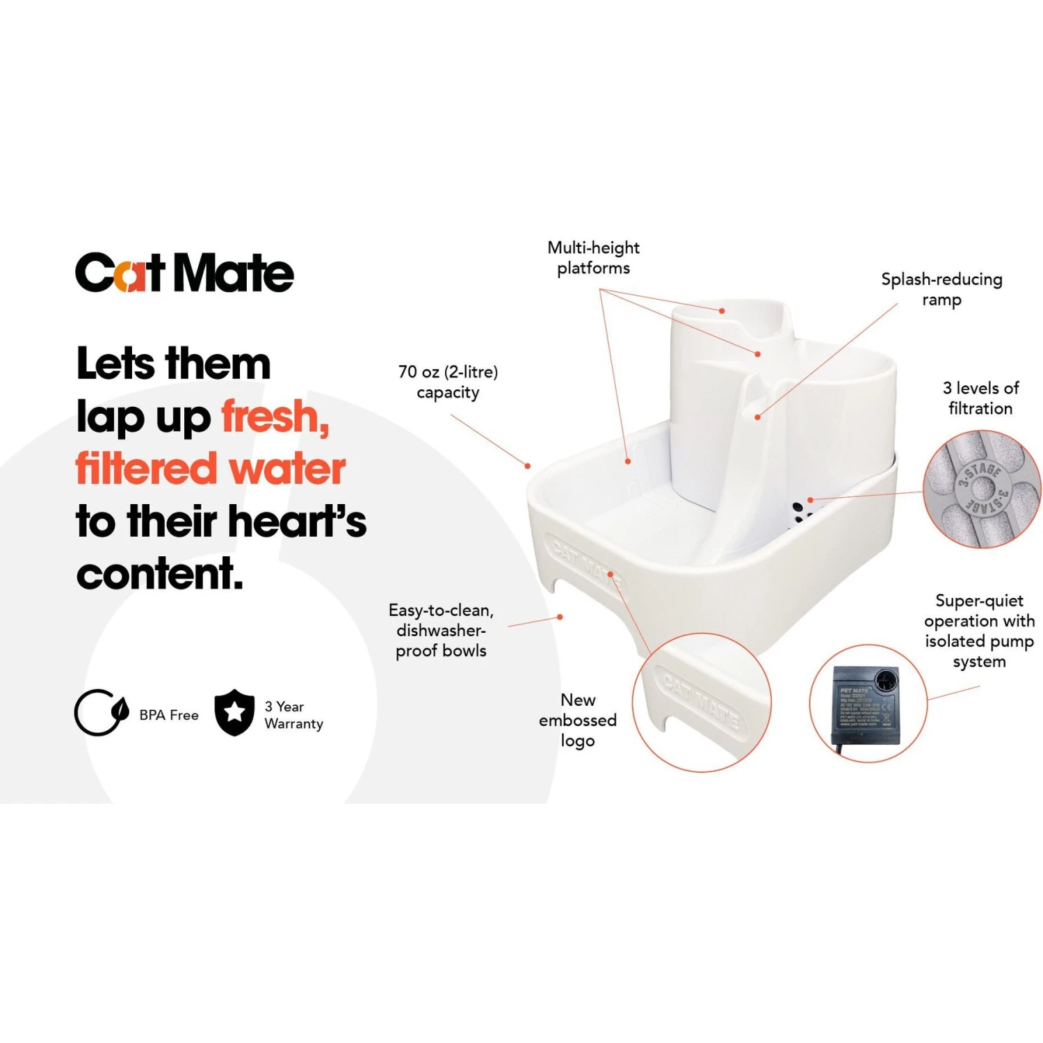 Cat Mate Plastic Dog & Cat Fountain, 67.6-oz 4 Cat Mate Plastic Dog & Cat Fountain, 67.6-oz - Image 2