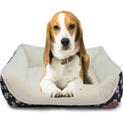 HappyCare Textiles Durable Printed Oxford Plush Bolster Cat & Dog Bed