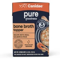 CANIDAE PURE Real Salmon & Rice Bone Broth Wet Dog Food Topper, 5.5-oz Box, Case Of 6