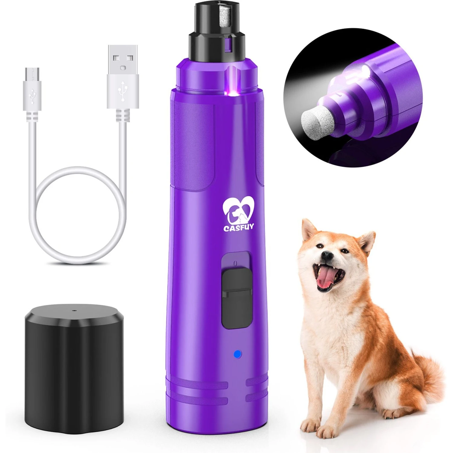 Casfuy 2-Speed Electric Dog Nail Grinder With LED Light, Purple 3 Casfuy 2-Speed Electric Dog Nail Grinder With LED Light, Purple