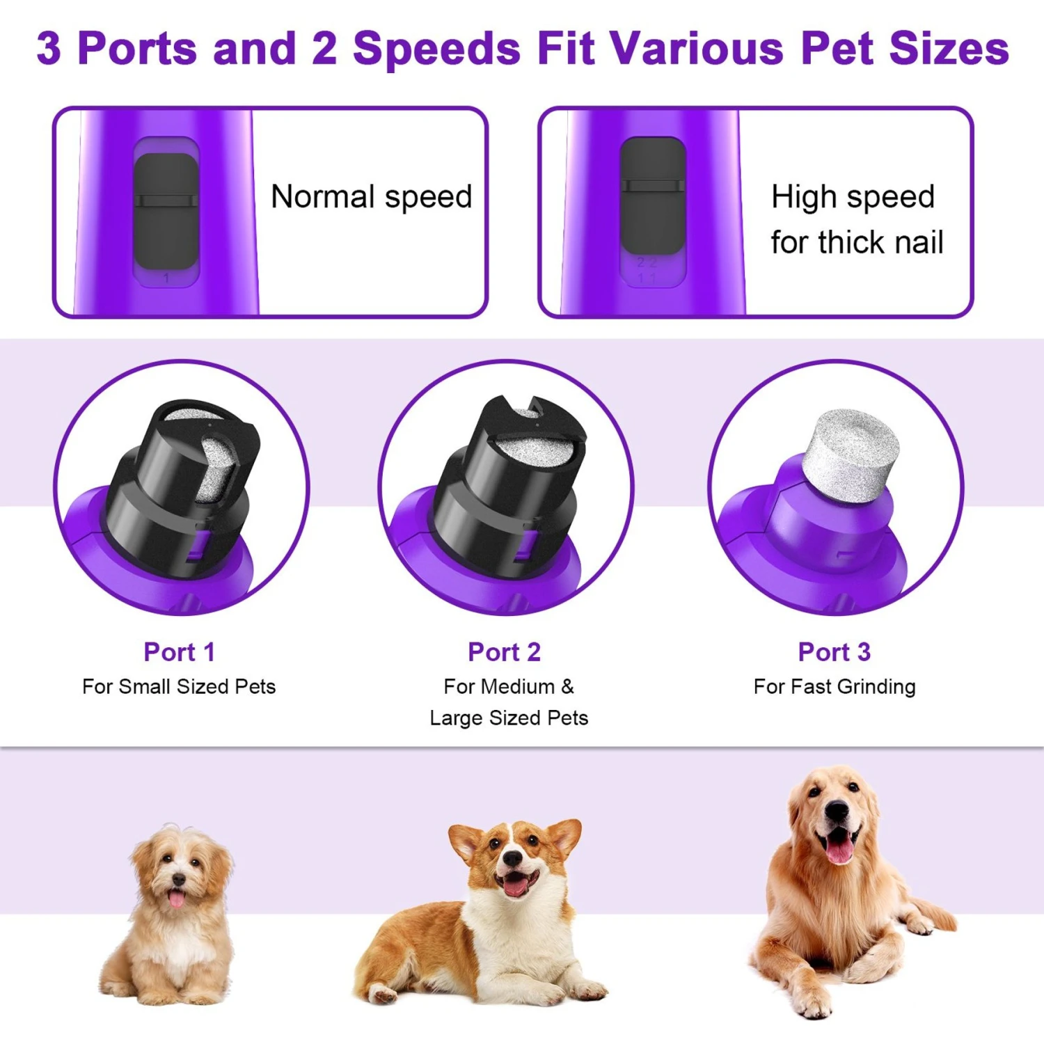 Casfuy 2-Speed Electric Dog Nail Grinder With LED Light, Purple 6 Casfuy 2-Speed Electric Dog Nail Grinder With LED Light, Purple - Image 4