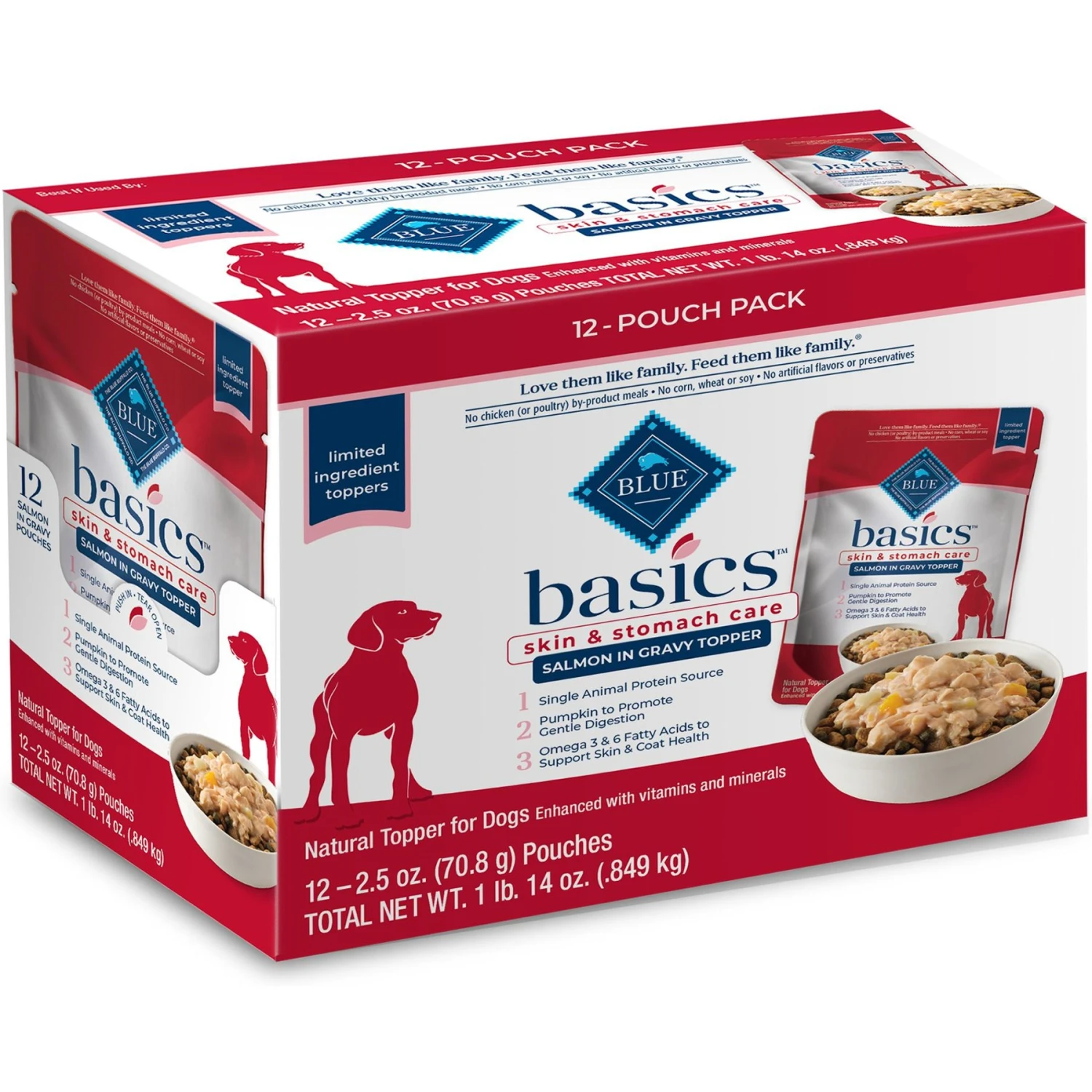 Blue Buffalo Basics LID Skin & Stomach Care Grain-Free Salmon In Gravy Adult Wet Dog Food Topper, 2.5-oz Pouch, Case Of 12 3 Blue Buffalo Basics LID Skin & Stomach Care Grain-Free Salmon In Gravy Adult Wet Dog Food Topper, 2.5-oz Pouch, Case Of 12