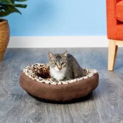 Aspen Pet Round Animal Print Bolster Cat & Dog Bed, Color Varies -Cozy Paws 83877 PT3. AC SS1800 V1566315178