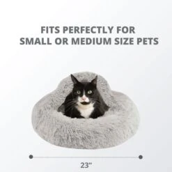 Friends Forever Luna Donut Faux Fur Cozy Cave Covered Dog Bed With Hooded Blanket -Cozy Paws 851382 PT1. AC SS1800 V1683834960