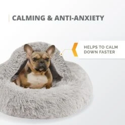 Friends Forever Luna Donut Faux Fur Cozy Cave Covered Dog Bed With Hooded Blanket -Cozy Paws 851382 PT4. AC SS1800 V1683836327