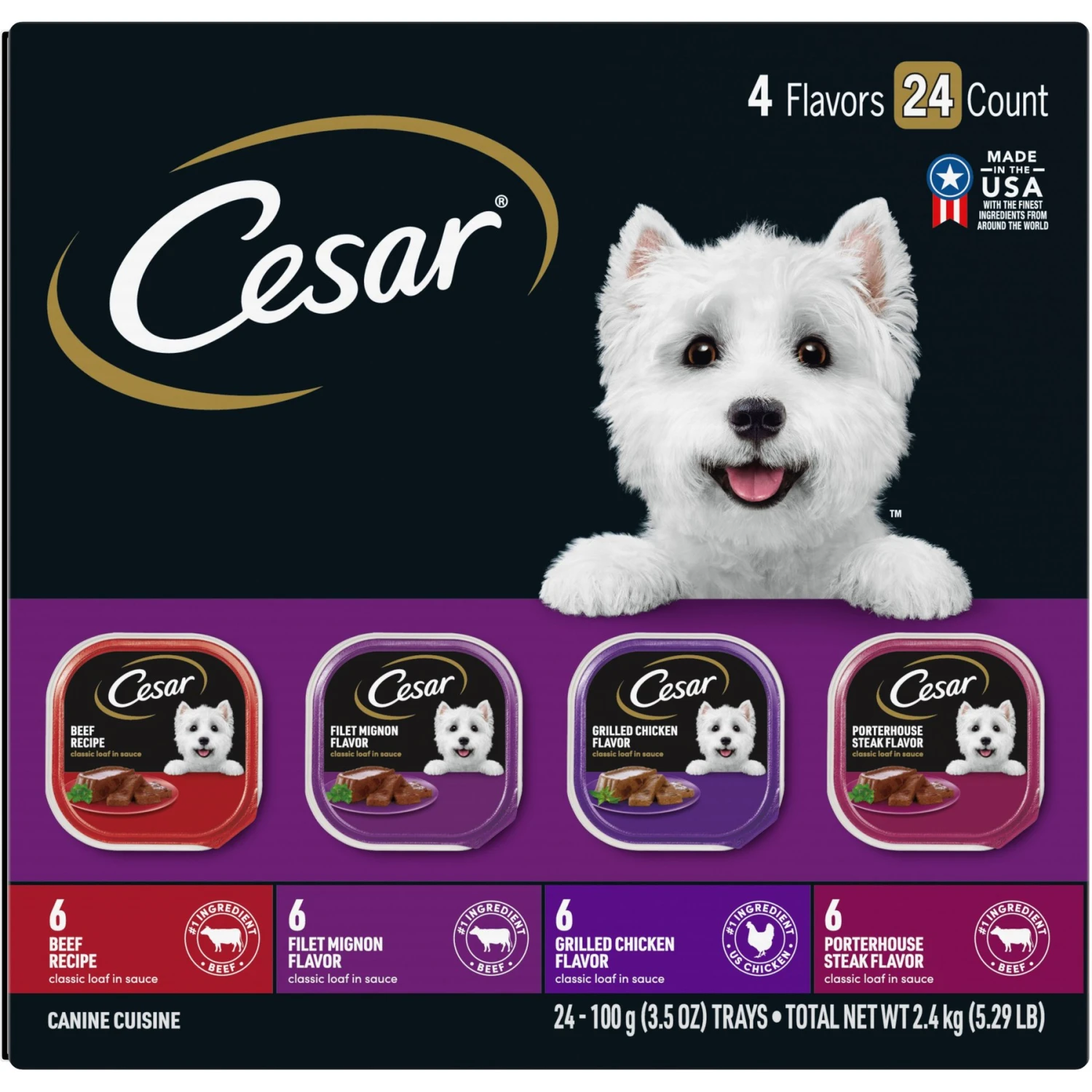 Cesar Classic Loaf In Sauce Beef Recipe, Filet Mignon, Grilled Chicken & Porterhouse Steak Flavors Variety Pack Grain-Free Small Breed Adult Wet Dog Food Trays 3 Cesar Classic Loaf In Sauce Beef Recipe, Filet Mignon, Grilled Chicken & Porterhouse Steak Flavors Variety Pack Grain-Free Small Breed Adult Wet Dog Food Trays