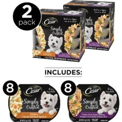Cesar Classic Loaf In Sauce Filet Mignon & Porterhouse Steak Flavors Variety Pack Grain-Free Small Breed Adult Wet Dog Food Trays & Cesar Simply Crafted Chicken, Duck, Purple Potatoes, Pumpkin, Green Beans & Brown Rice & Chicken, Carrots, Barley & Spinach Variety Pack Adult Wet Dog Food Meal Topper -Cozy Paws 882838 PT6. AC SS1800 V1686162796