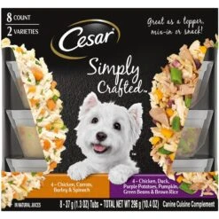 Cesar Classic Loaf In Sauce Variety Pack Grain-Free Small Breed Adult Wet Dog Food Trays & Cesar Simply Crafted Chicken, Duck, Purple Potatoes, Pumpkin, Green Beans & Brown Rice & Chicken, Carrots, Barley & Spinach Variety Pack Adult Wet Dog Food Meal Topper -Cozy Paws 882846 PT5. AC SS1800 V1686162540