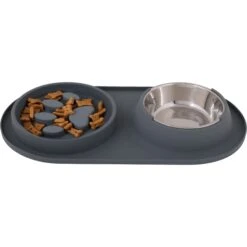 Pounce + Fetch Silicone Double Bowl Slow Feeder, 10-oz, Grey -Cozy Paws 883294 PT2. AC SS1800 V1686244442