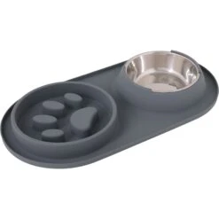 Pounce + Fetch Silicone Double Bowl Slow Feeder, 10-oz, Grey -Cozy Paws 883294 PT3. AC SS1800 V1686246281