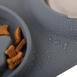 Pounce + Fetch Silicone Double Bowl Slow Feeder, 10-oz, Grey -Cozy Paws 883294 PT5. AC SS1800 V1686250294