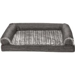 FurHaven Luxe Fur & Performance Linen Orthopedic Cat & Dog Bed With Removable Cover -Cozy Paws 919566 PT4. AC SS1800 V1690905314