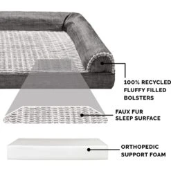 FurHaven Luxe Fur & Performance Linen Orthopedic Cat & Dog Bed With Removable Cover -Cozy Paws 919566 PT6. AC SS1800 V1690903598