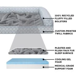 FurHaven Plush Fur & Diamond Print Nest-Top Cooling Gel Orthopedic Cat & Dog Bed With Removable Cover -Cozy Paws 919942 PT5. AC SS1800 V1690909914