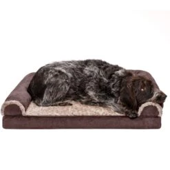 FurHaven Two-Tone Fur & Suede Orthopedic Cat & Dog Bed With Removable Cover -Cozy Paws 920006 PT3. AC SS1800 V1690921877