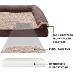 FurHaven Two-Tone Fur & Suede Orthopedic Cat & Dog Bed With Removable Cover -Cozy Paws 920006 PT5. AC SS1800 V1690905779